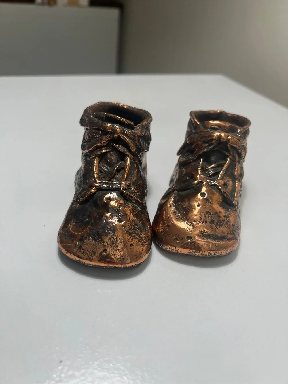 Bronzed Antique Classic Baby Walker Shoes Figurine in Metallic Brown - Vintage